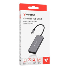 Verbatim - TYPE C HUB 6-IN-1 - GREY ( HDMI | USB-C PD | 3 x USB-A 3.2 Gen1 | RJ45 )