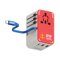 1-World+ 3-Port Travel GaN Charger With Built-in USB-C Cable 70W Gundam