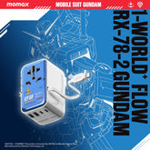 1-World+ Flow 4-Port Travel Charger With Built-In USB-C Cable 35W Gundam