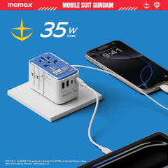 1-World+ Flow 4-Port Travel Charger With Built-In USB-C Cable 35W Gundam