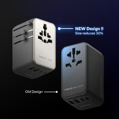 1-World²⁺ 4-Port Mini Universal Travel GaN Charger with Built-In Retractable Cable 100W with Dual AC