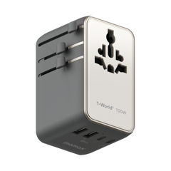 1-World²⁺ 4-Port Mini Universal Travel GaN Charger with Built-In Retractable Cable 100W with Dual AC