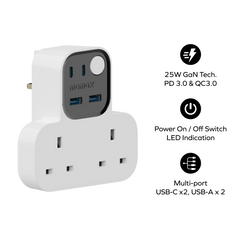 1-Charge Work Flow T-shaped Extension 2 Socket with USB