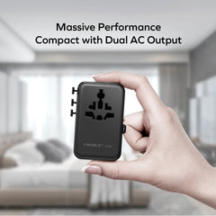 1-World 70W 3-Port Dual AC Travel Adapter with Built-In Retractable Cable