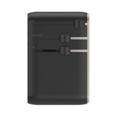 1-World 70W 3-Port Dual AC Travel Adapter with Built-In Retractable Cable