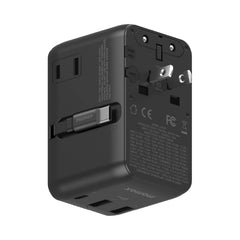 1-World 70W 3-Port Dual AC Travel Adapter with Built-In Retractable Cable