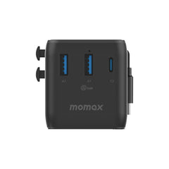 1-World 70W 3-Port Dual AC Travel Adapter with Built-In Retractable Cable