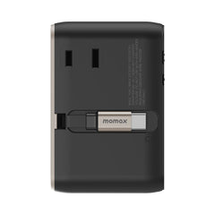 1-World 70W 3-Port Dual AC Travel Adapter with Built-In Retractable Cable