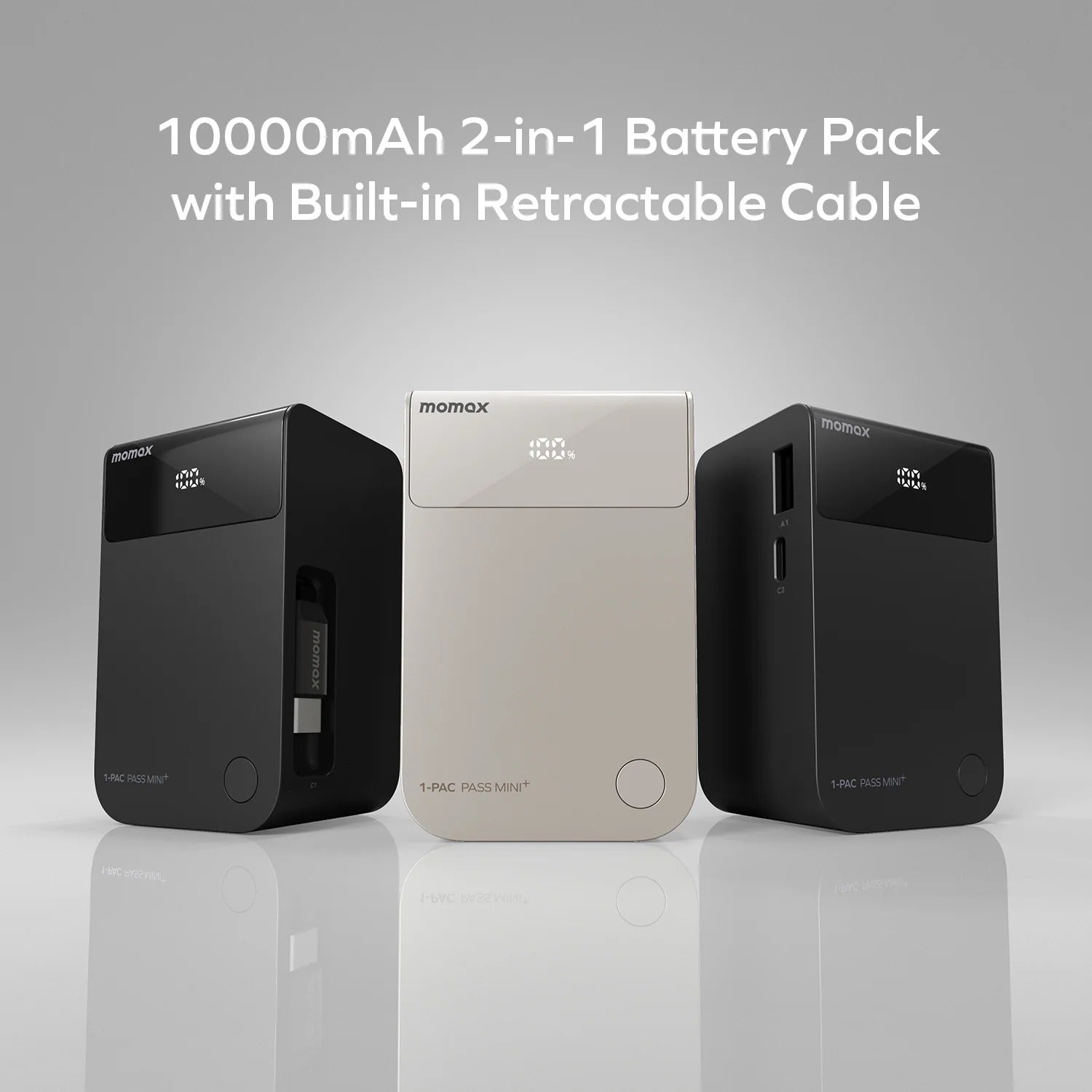 1-Pac Pass Mini⁺ 10000mAh 2in1 Battery Pack with Built-in Retractable Cable MOMAX Power Bank Suburban.