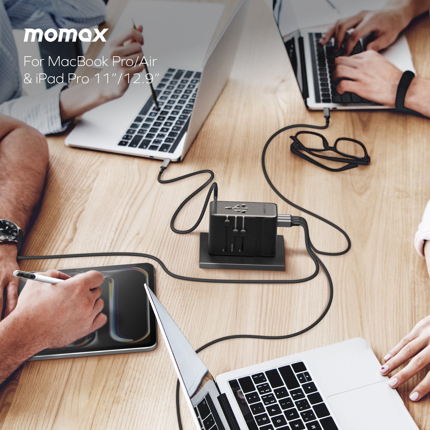 1-World² 205W 7-Port Dual AC Travel Adapter