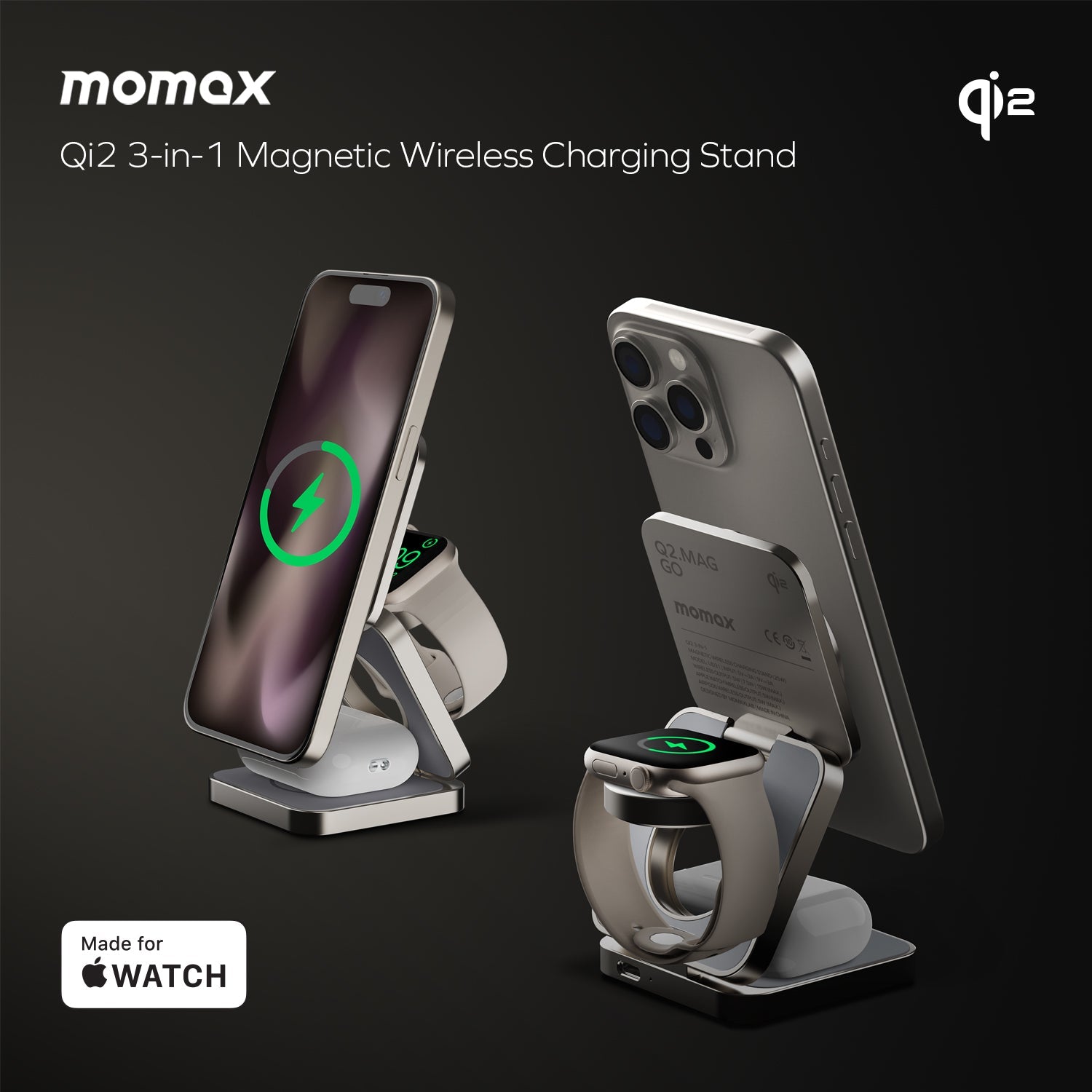 Q2.Mag 3-in-1 Foldable Qi2 15W Magnetic Wireless Charging Stand